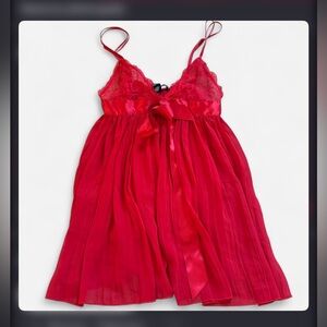 Victoria's Secret Red Chiffon Slip with Lace Trim
